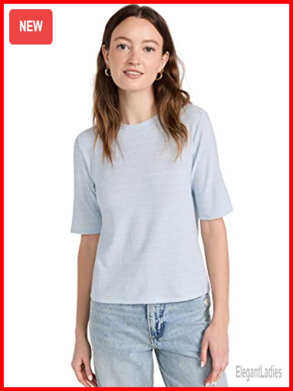 Striped Relaxed Elbow Sleeve Crew Neck Tee Pullover Casual Vacation